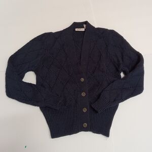 Talbots Vintage Wool V-Neck Cardigan Sweater Diamond Pattern